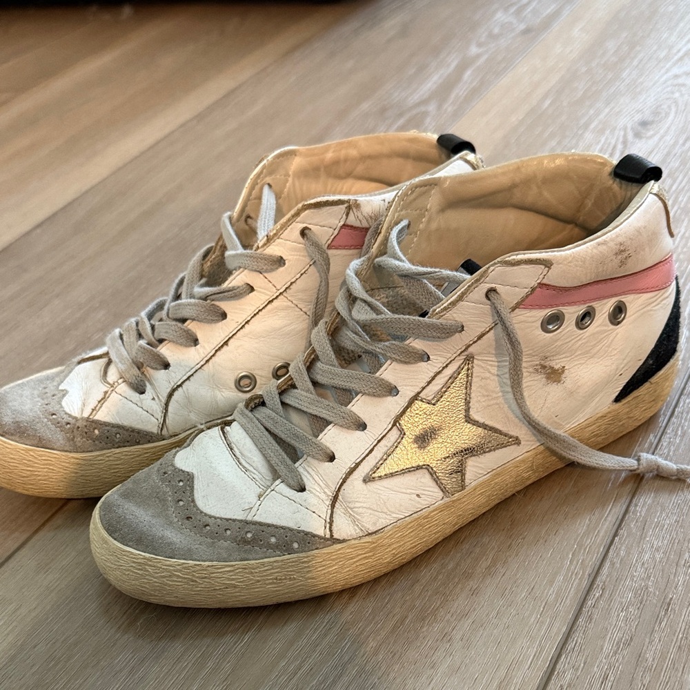 Golden Goose White and Gold Star Sneakers